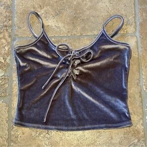 BEAR DANCE Women Taupe Velvet Lace-Up Crop Tank Top Size Large